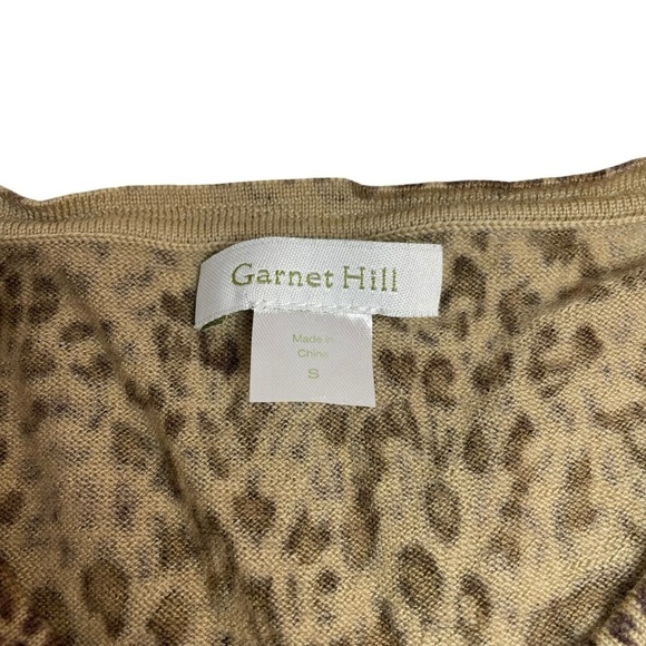 Garnet Hill Animal Print Button Up Cardigan Sweater Merino Wool Brown Tan Small - Picture 2 of 5